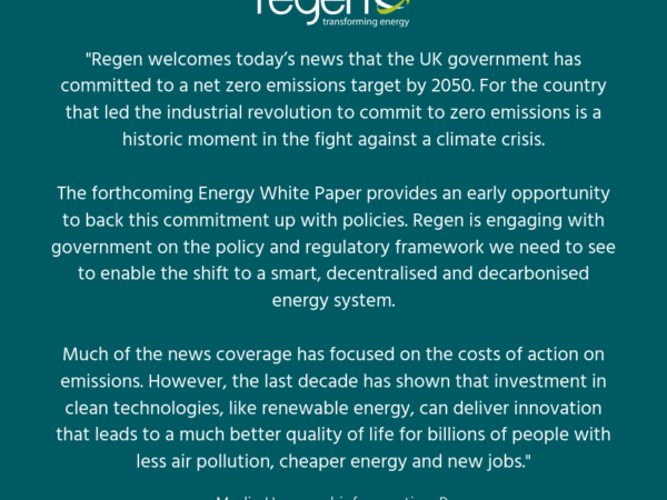 Regen responds to new 2050 net zero target set by UK government