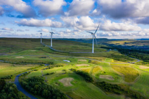 Aerial,Drone,Shot,Of,Several,Clean,Energy,Wind,Turbines,In